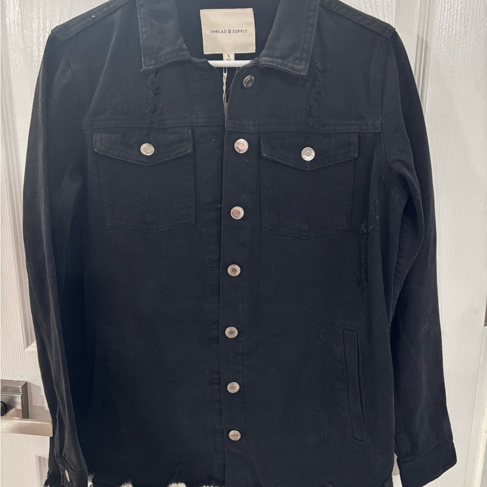 Thread & Supply Black Collar Jacket with Label Detail